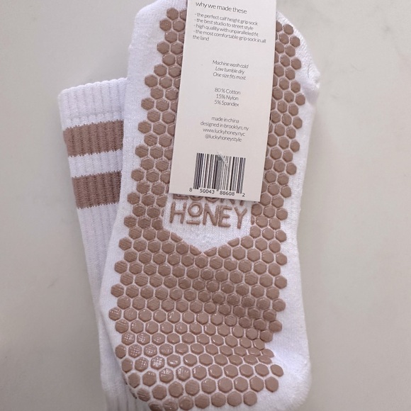Lucky Honey The Dad Sock Tan Stripes one size fits all grip sock - Picture 6 of 7